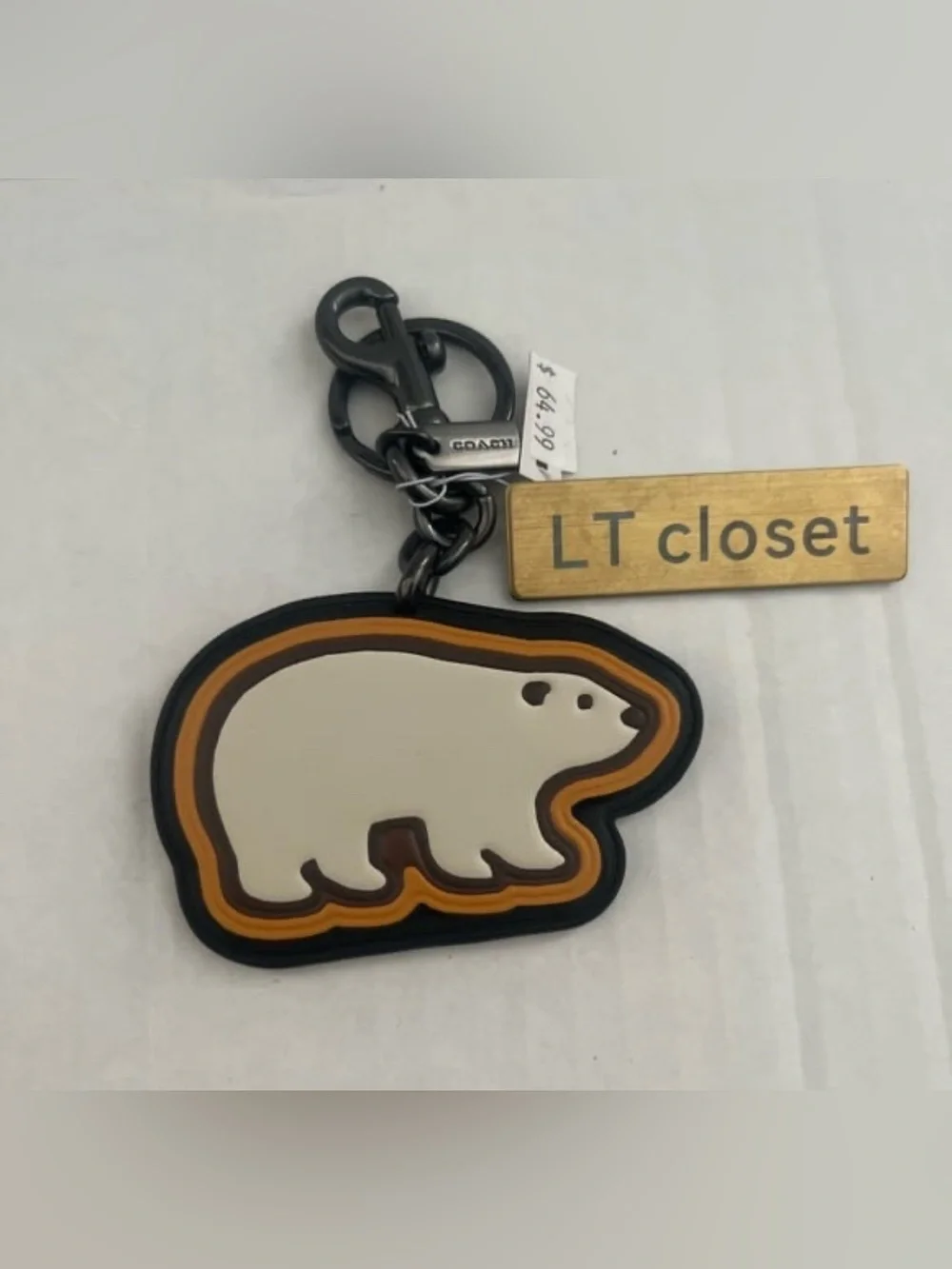 Last one! NWT COACH CE679 KEY FOB SIGNATURE CANVAS POLAR BEAR MOTIF KEY RING